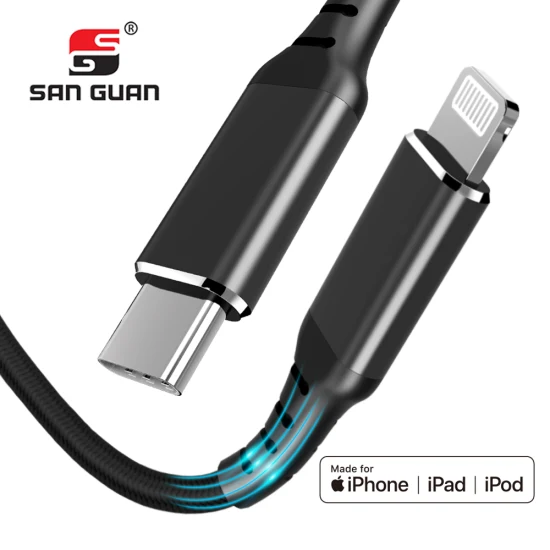 Comercio al por mayor Micro USB C Lightning Cable con certificación Mfi 3FT 6FT Trenza de nailon 60W Cable de datos de cargador rápido para iPhone PRO/Airpods Fábrica autorizada